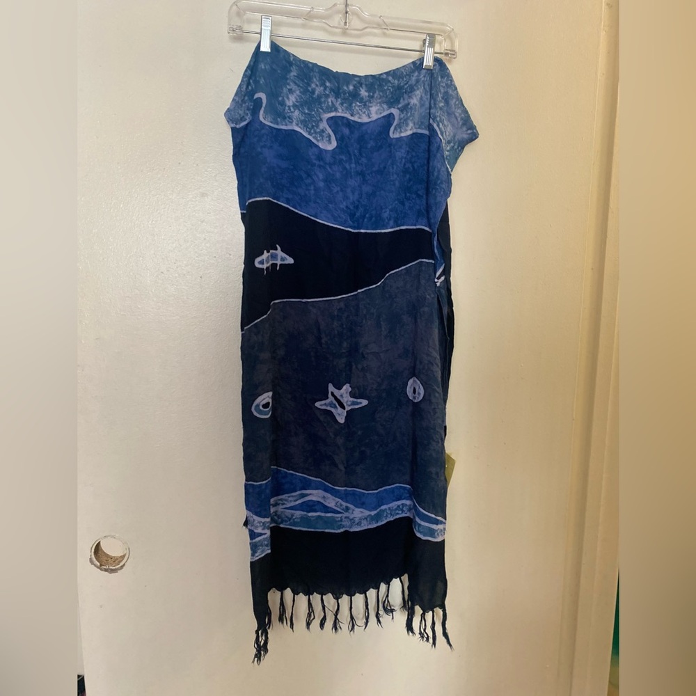 Blue Scarf By Curious Designs 64” L X 22” W Blue Wave Star Ocean Print Beachy